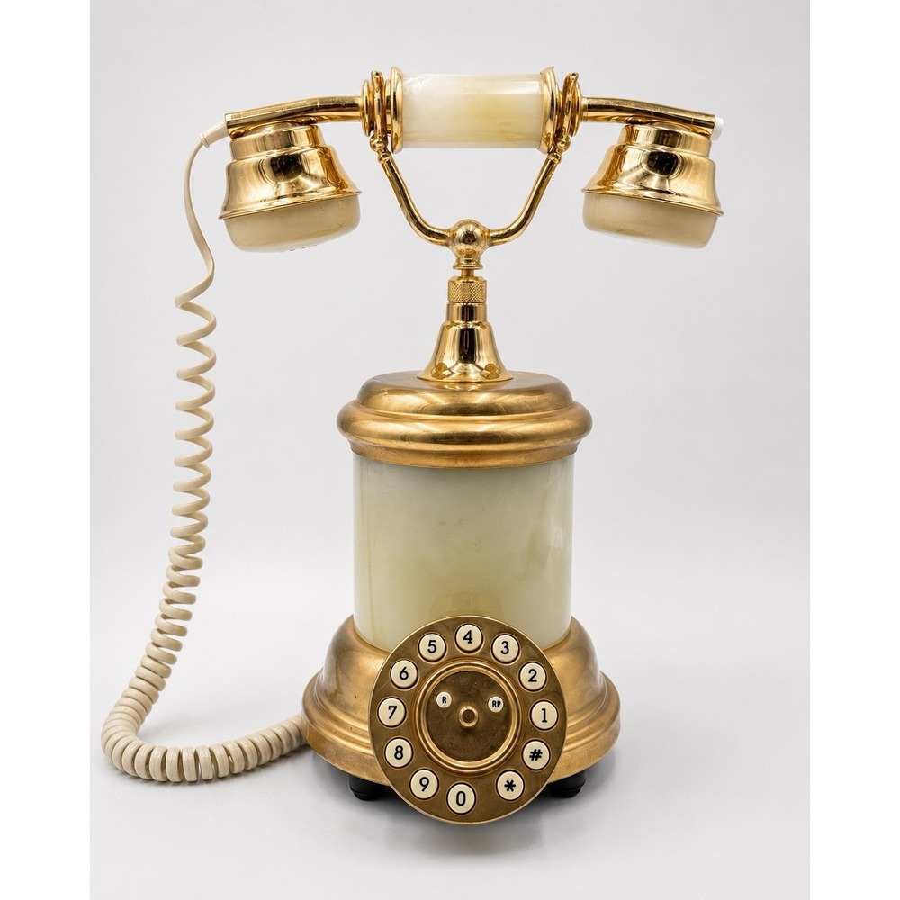 Vintage Italian Onyx Rotary Style Telephone SITEL Brass Desk Phone Made Italy